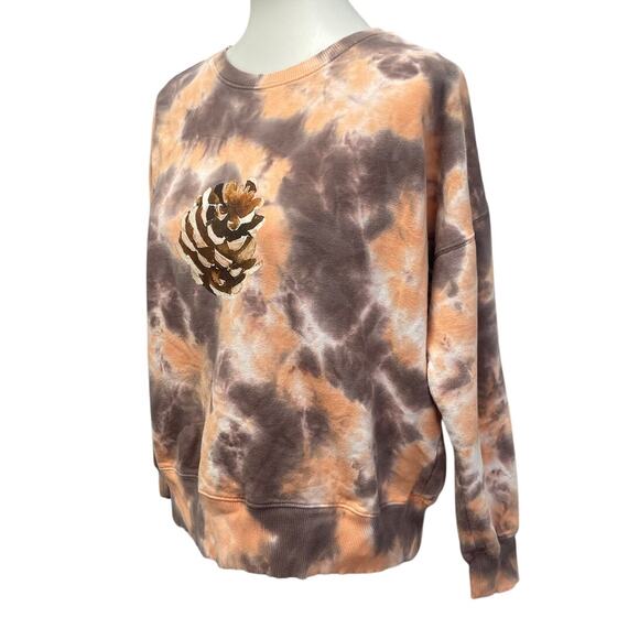 Hand Printed Upcycled Womens Small Tie Dye Pine Cone Long Sleeve Sweatshirt - Picture 1 of 4